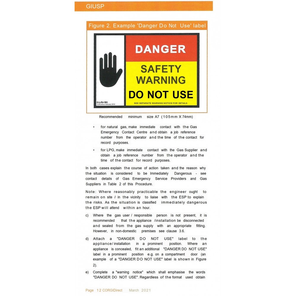 10 Danger Warning Gas Safe Unsafe Appliance Label Notice Tag Do Not Use 